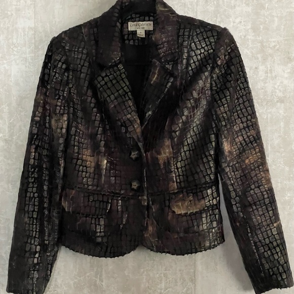 Lena Gabrielle New York Black/Brown Faux Fur Alligator Blazer Jacket Size 4 - Picture 4 of 10